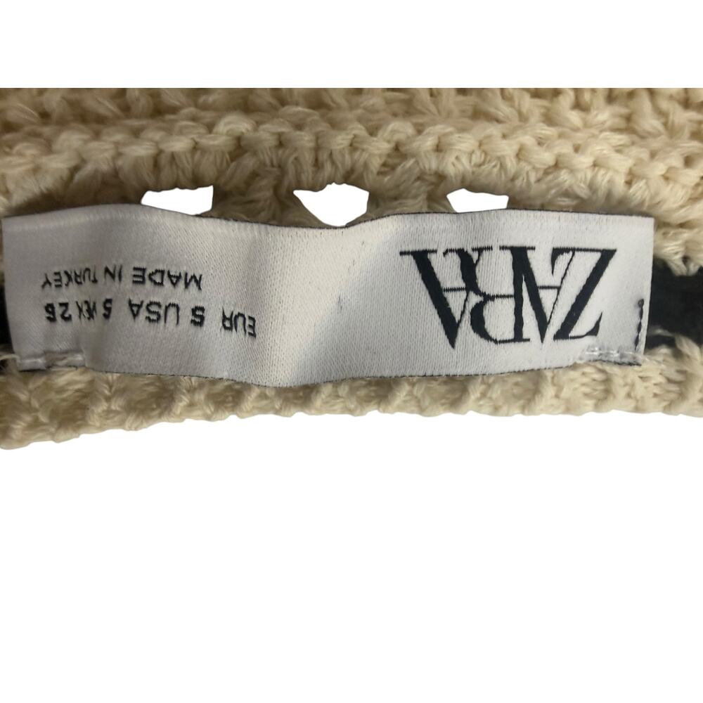 Zara Crochet Bodice Boho Maxi Dress Cream Black Strappy S - Picture 5 of 8